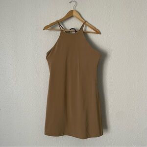 Girlfriend Collective Brown Halter workout mini dress.